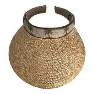 VTG Rima Beach World Straw Sun Visor Palm Tree Trim Beach Resort Hat